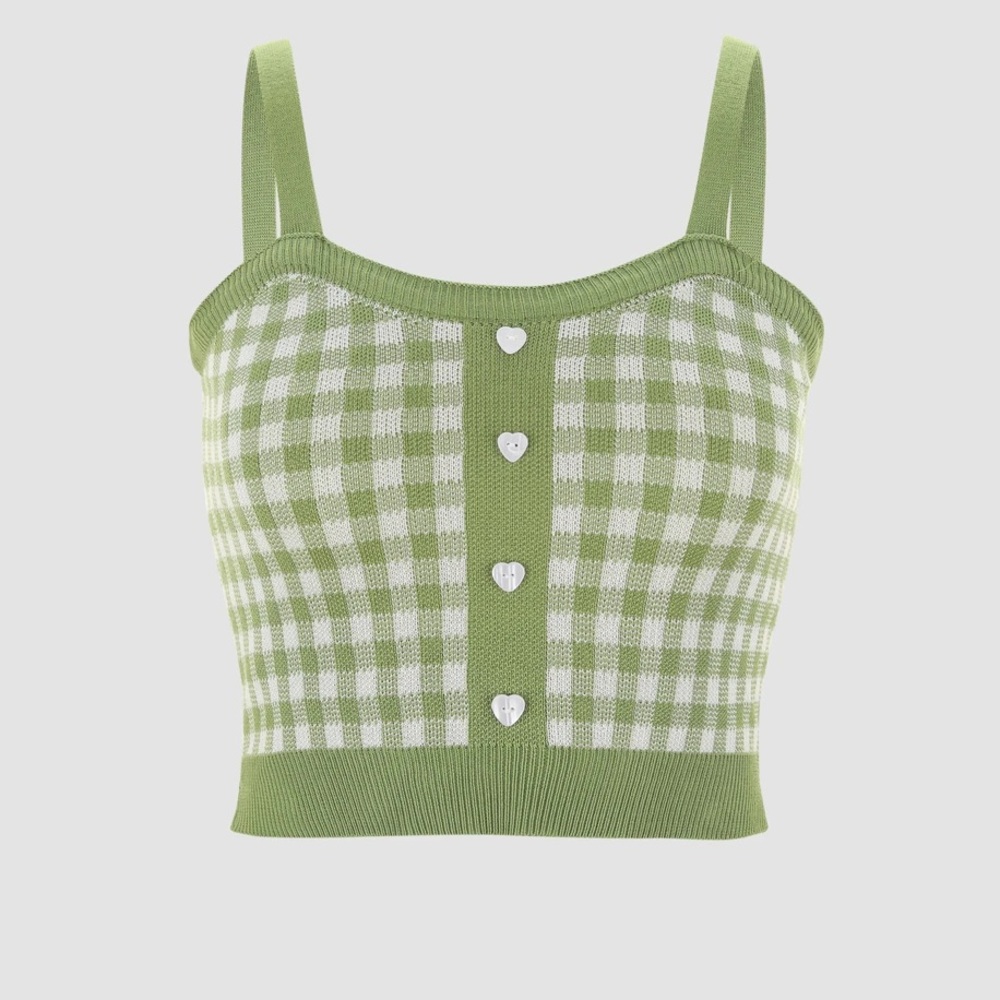 NWOT 90’s vibe crop top heart buttons checkered